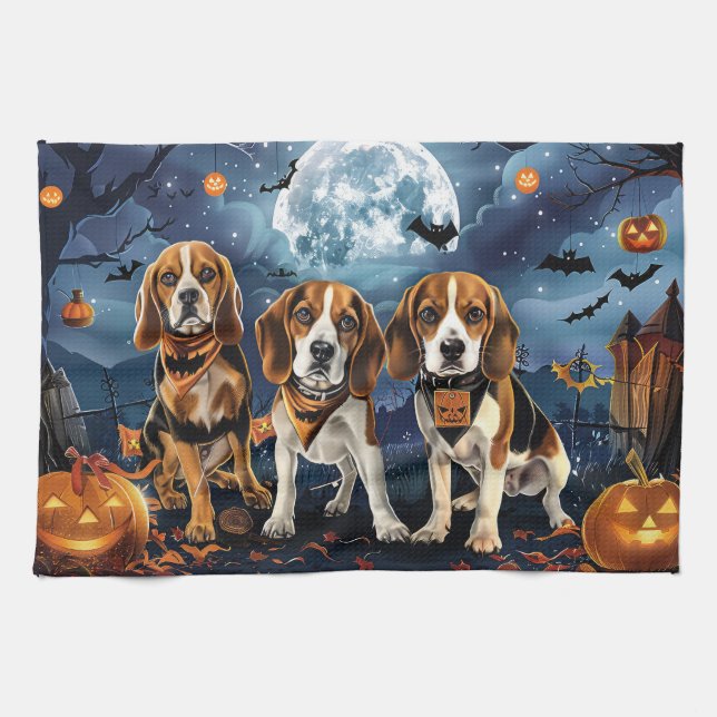 Beagle Halloween Spooky Kitchen Towel (Horizontal)