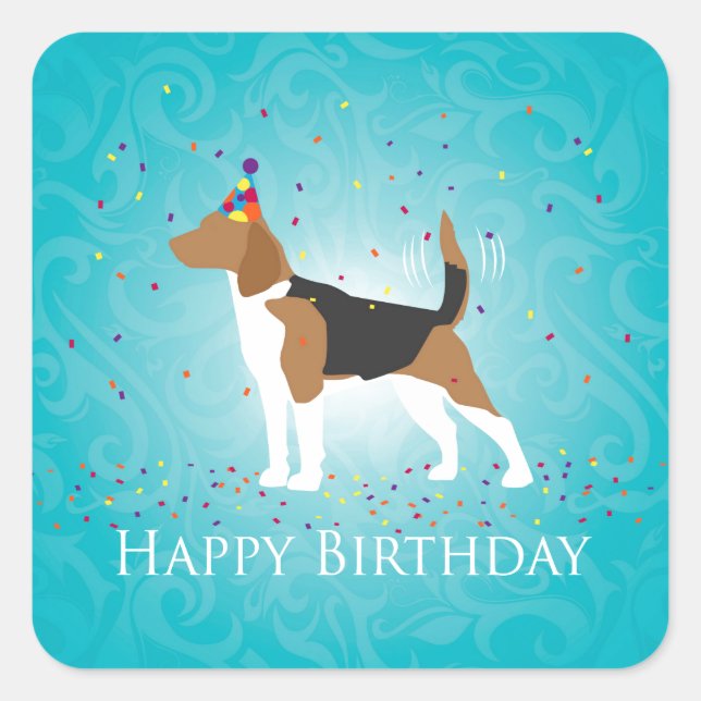 Beagle Happy Birthday Design Square Sticker (Front)