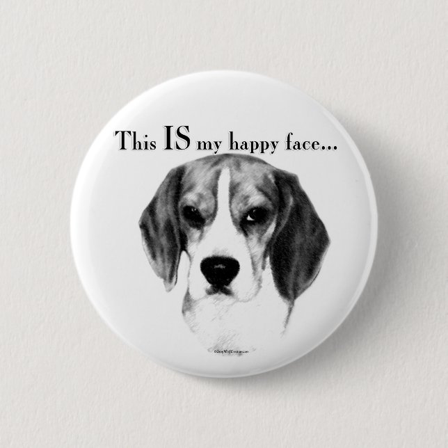 Beagle Happy Face; Happy Beagle; Grumpy Beagle 2 Inch Round Button (Front)