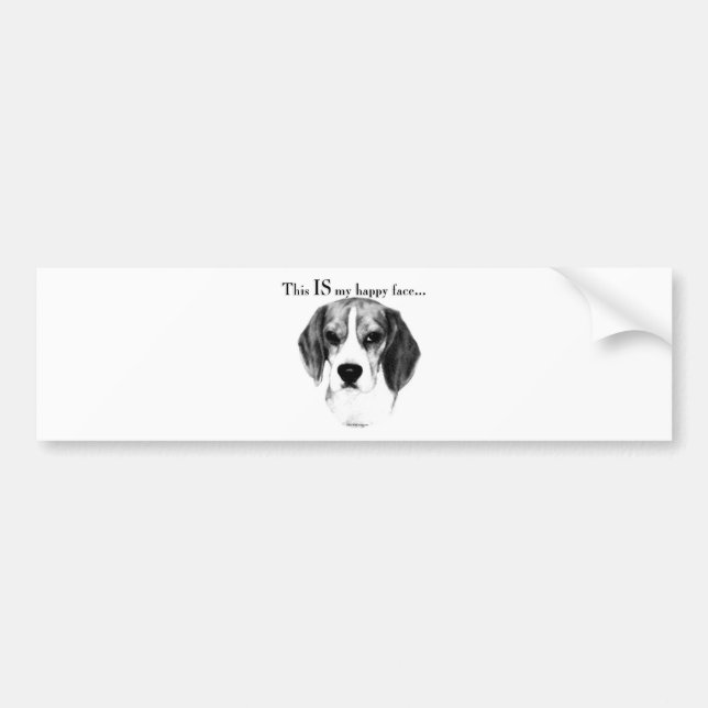 Beagle Happy Face; Happy Beagle; Grumpy Beagle Bumper Sticker (Front)
