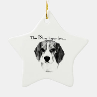 Beagle Happy Face; Happy Beagle; Grumpy Beagle Ceramic Ornament