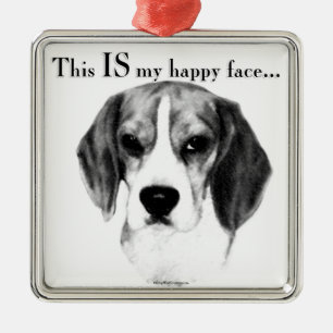Beagle Happy Face; Happy Beagle; Grumpy Beagle Metal Ornament