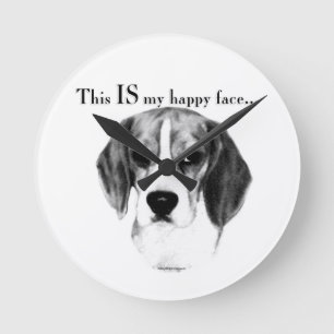 Beagle Happy Face; Happy Beagle; Grumpy Beagle Round Clock