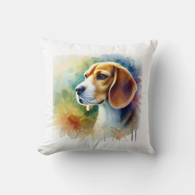 Beagle Harrier Dog 010824AREF102 - Watercolor Throw Pillow (Front)
