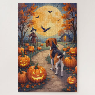 Beagle Haunted Pumpkin Patch Halloween Art Jigsaw Puzzle
