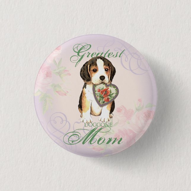 Beagle Heart Mom 1 Inch Round Button (Front)
