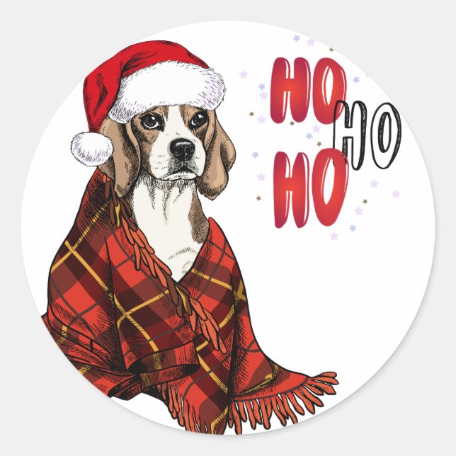 Beagle Ho Ho Ho Classic Round Sticker (Front)