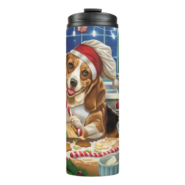 Beagle Holiday Baking: Festive Christmas Thermal Tumbler (Front)
