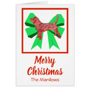 Beagle Hound Christmas Dog & Green Bow Card