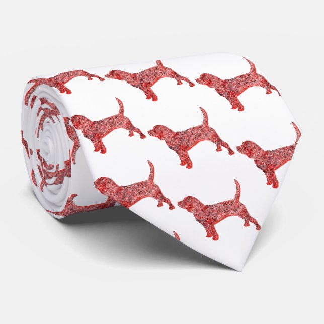 Beagle Hound Dog Cute Silhouette Red Neck Tie (Rolled)