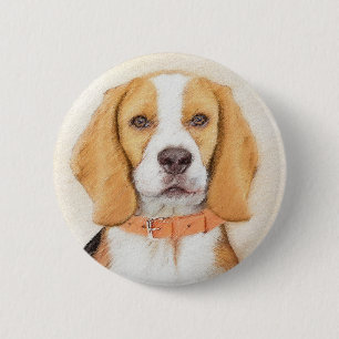 Beagle Hound Dog Painting Original Animal Art 2 Inch Round Button