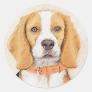 Beagle Hound Dog Painting Original Animal Art Classic Round Sticker