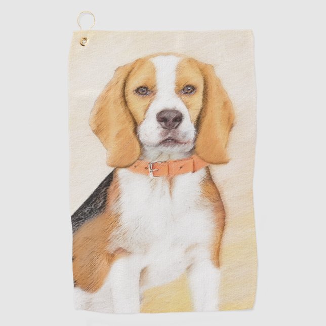 Beagle Hound Dog Painting Original Animal Art Golf Towel (Front)