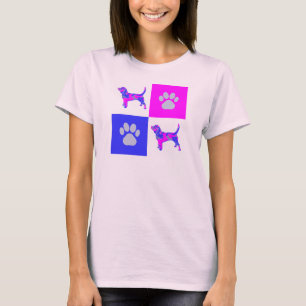 Beagle Hound Dog & Paw Pink and Blue T-Shirt