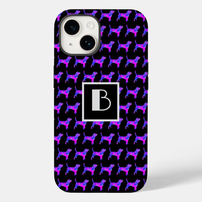 Beagle Hound Dog Pink Blu Silhouette Mono Black Case-Mate iPhone Case (Back)