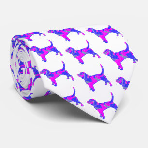Beagle Hound Dog Pink & Blue Silhouette White Tie