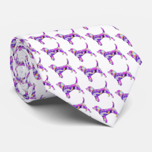 Beagle Hound Dog Silhouette Purple White Neck Tie