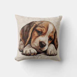 Beagle Hound Puppy Dog Breed Cute Sleeping Art Throw Pillow
