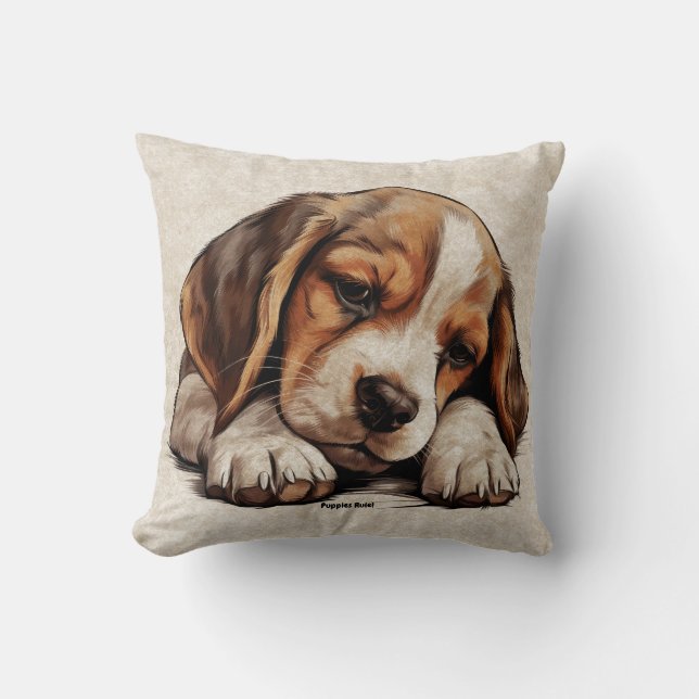Beagle Hound Puppy Dog Breed Cute Sleeping Art  Throw Pillow (Front)