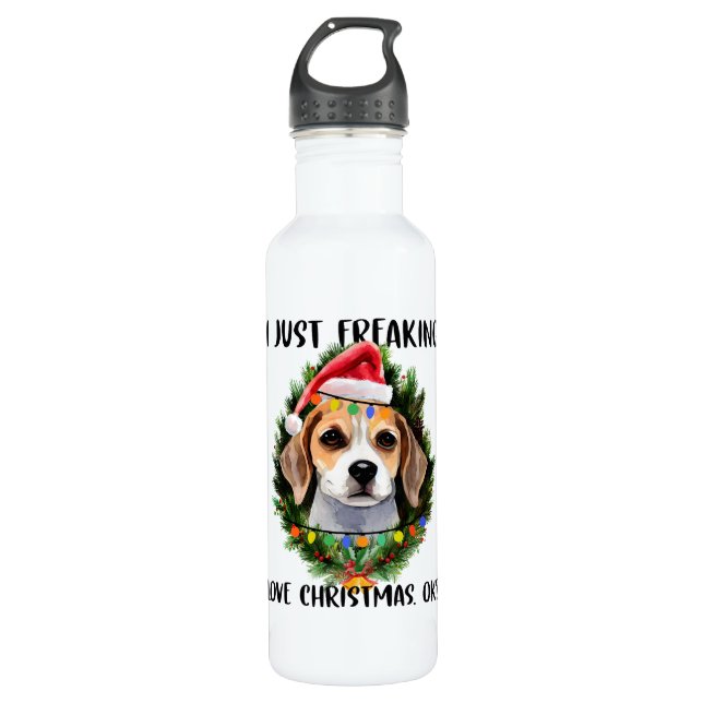 Beagle I Just Freaking Love Christmas Ok Christmas 710 Ml Water Bottle (Front)