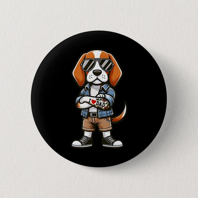 Beagle I Love Dad Funny Dog Tattoo  2 Inch Round Button (Front)