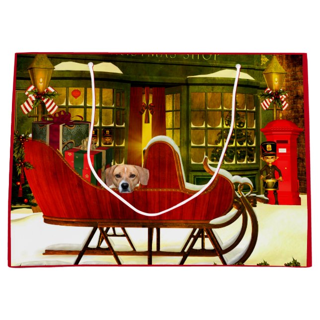 Beagle in a Christmas sleigh Large Gift Bag (Front)