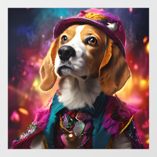 Beagle in a Pink Hat Window Cling