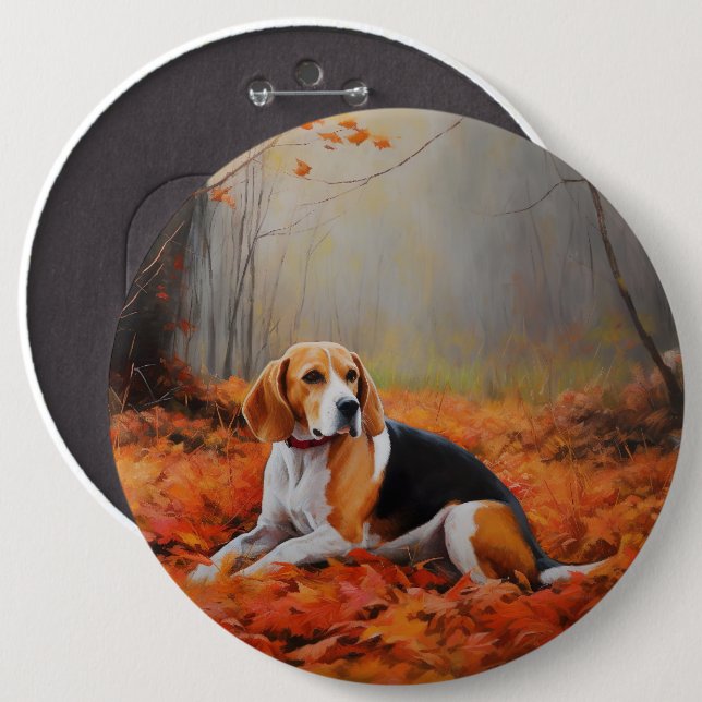 Beagle in Autumn Leaves Fall Inspire  6 Inch Round Button (Front & Back)