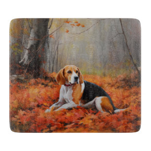 Beagle in Autumn Leaves Fall Inspire  Cutting Board