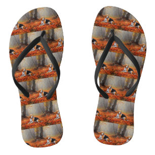 Beagle in Autumn Leaves Fall Inspire  Flip Flops