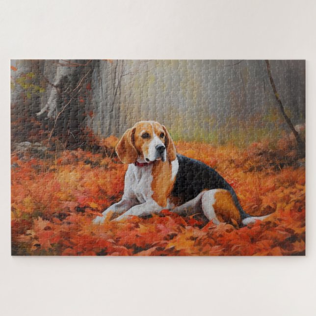 Beagle in Autumn Leaves Fall Inspire  Jigsaw Puzzle (Horizontal)
