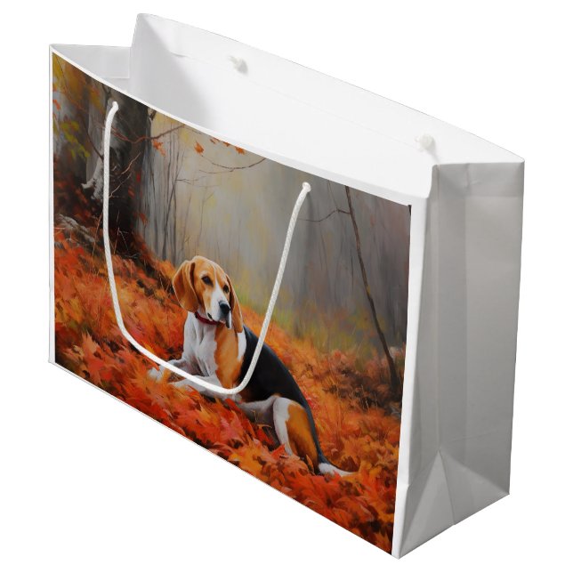 Beagle in Autumn Leaves Fall Inspire  Large Gift Bag (Front Angled)