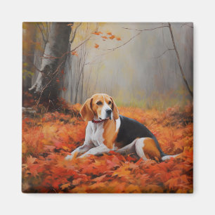 Beagle in Autumn Leaves Fall Inspire  Magnet