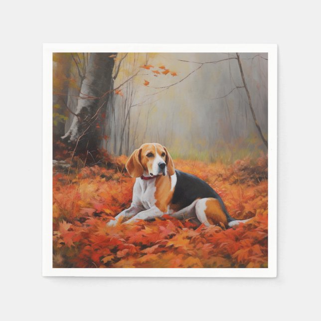 Beagle in Autumn Leaves Fall Inspire  Napkin (Front)