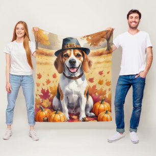 Beagle In Autumn Leaves Thanksgiving Art  Fleece Blanket
