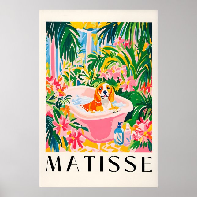 Beagle in Bathtub Art Print Matisse Style Dog (Front)