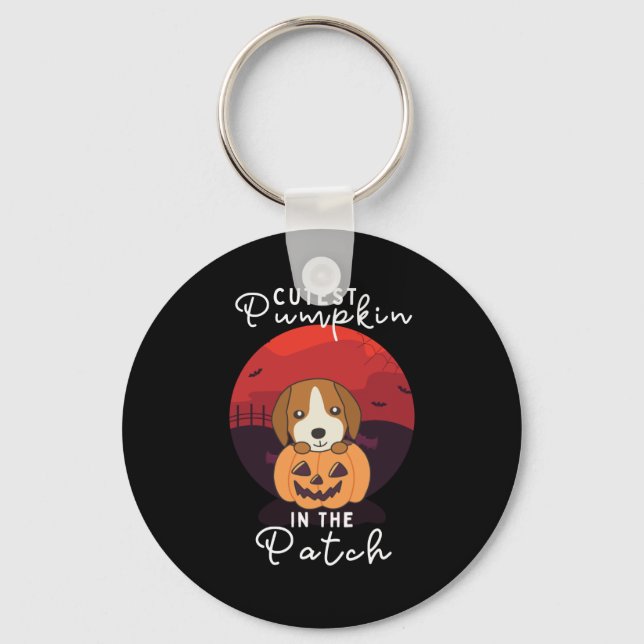 Beagle In Pumpkin Dogs Cutest Pumpkin In The Patch Keychain (Front)