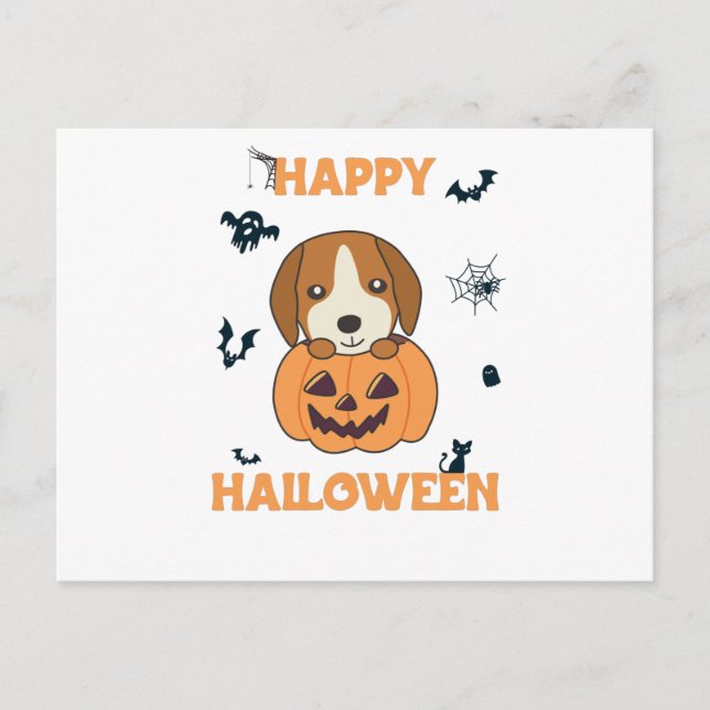 Beagle In Pumpkin Sweet Dogs Happy Halloween Postcard (Front)