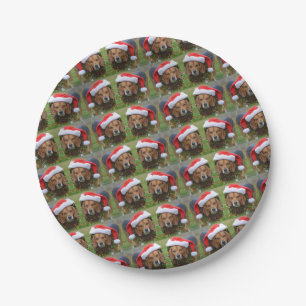 Beagle In Santa Hat & Christmas Garland Paper Plate