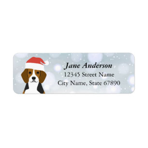 Beagle in Santa Hat Grey Return Address Labels