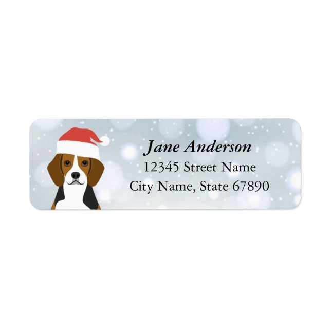 Beagle in Santa Hat Grey Return Address Labels (Front)