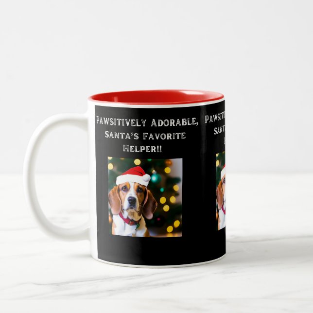 Beagle in Santa hat on coffee mug (Left)