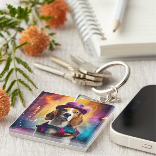  Beagle in Vibrant Costume Keychain