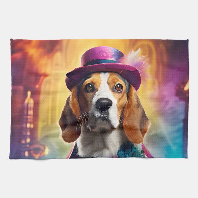  Beagle in Vibrant Costume Kitchen Towel (Horizontal)