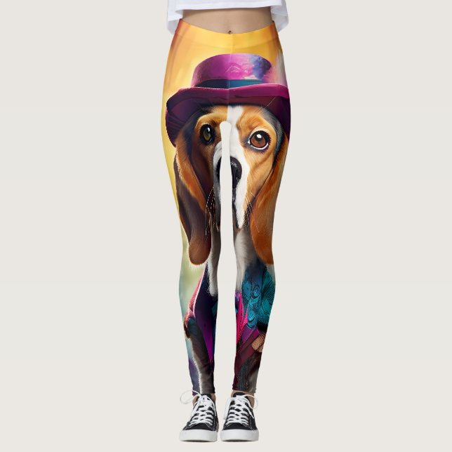  Beagle in Vibrant Costume Leggings (Front)