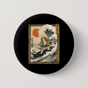 Beagle japanese surfing kanagawa wave funny samura 2 inch round button