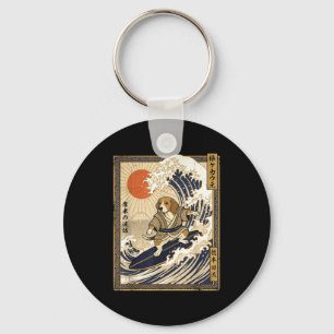 Beagle japanese surfing kanagawa wave funny samura keychain