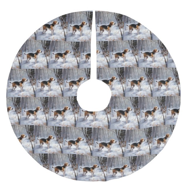 Beagle Let It Snow Christmas  Brushed Polyester Tree Skirt (Front)