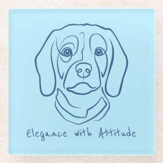 Beagle Line Art, Elegance with Attitude Glass Coaster