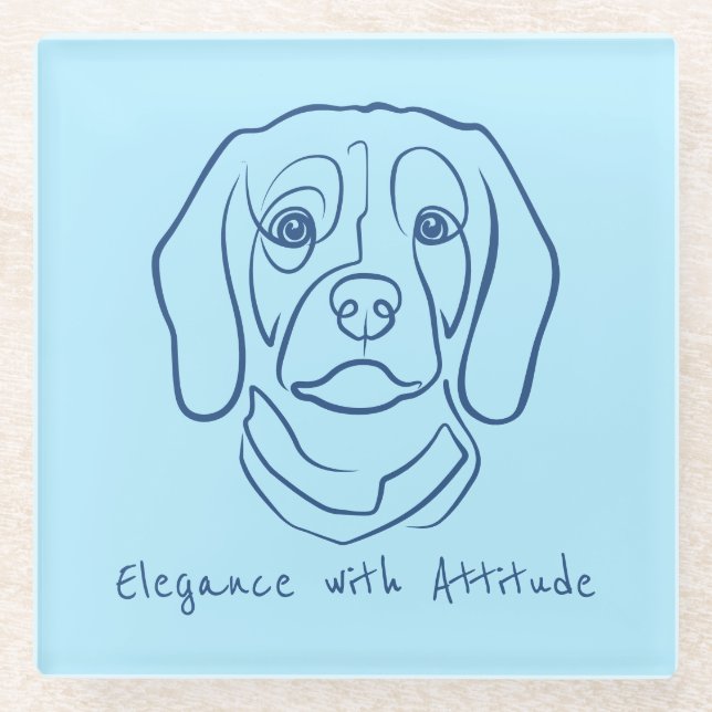 Beagle Line Art, Elegance with Attitude Glass Coaster (Front)